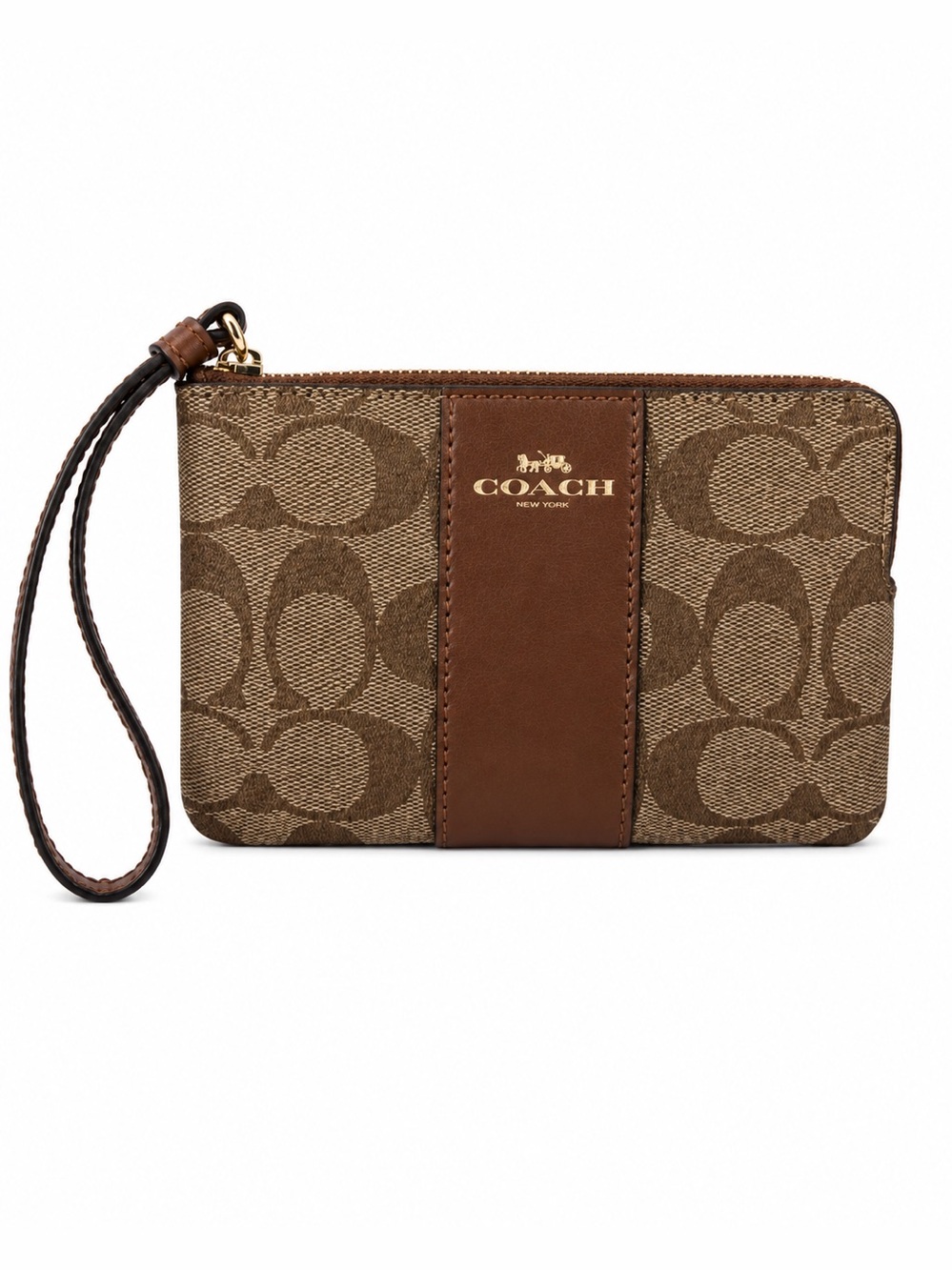 Coach Authentic Brown Signature Leather Canvas Wristlet